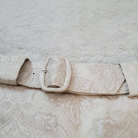 Ann Taylor Cream Ivory Gold Metallic Shimmer Damask Belt Pencil Skirt Women 2 - Picture 6 of 10